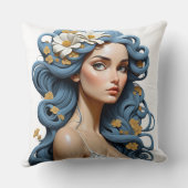 髪に花を付けた女性。 クッション (裏面)