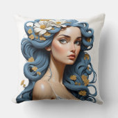 髪に花を付けた女性。 クッション (正面)