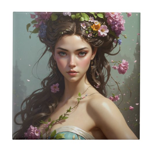 髪に花を付けた少女 タイル (正面)