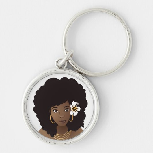 髪に花を咲かせた黒人女性 キーホルダー (正面)