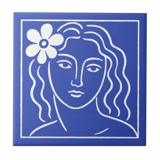 髪に花を持つ女性 タイル (正面)