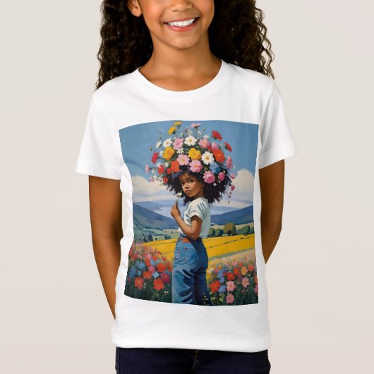 髪に花を飾ったかわいい女の子 Tシャツ (正面)