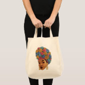 髪に花を飾ったアフロ系アメリカ人女性 トートバッグ (正面(商品))