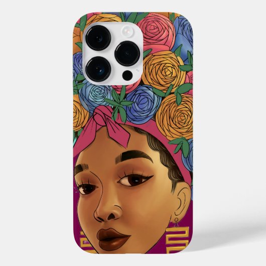 髪に花を飾ったアフロ系アメリカ人女性 Case-Mate iPhoneケース (裏面)