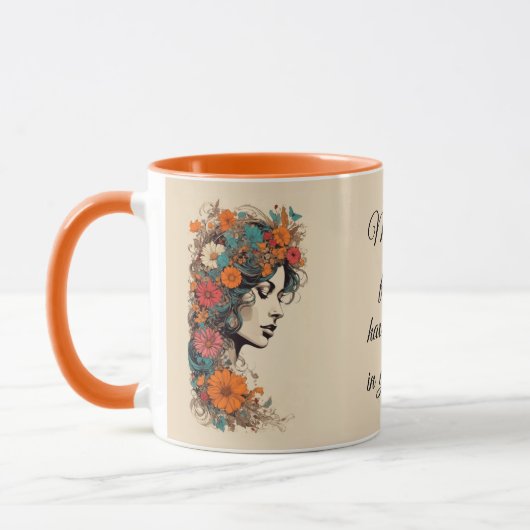 髪に花を飾ったレトロな女性 マグカップ (左)
