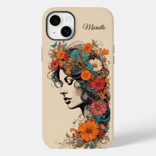 髪に花を飾ったレトロな女性 Case-Mate iPhoneケース (裏面)