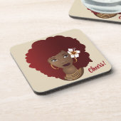 髪に赤いアフロの花、コースターセット6 コースター (左側)