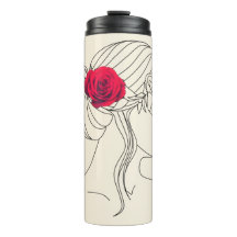 髪に赤いバラを付けた女性の連続ライン