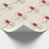 髪に赤いバラを付けた女性の連続ライン ラッピングペーパー (角)