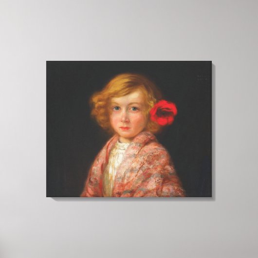 髪に赤い花を付けた少女 キャンバスプリント (正面)