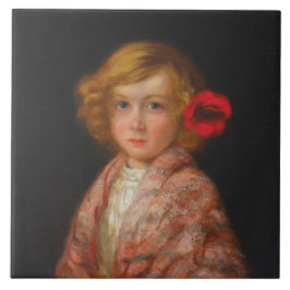 髪に赤い花を付けた少女 タイル