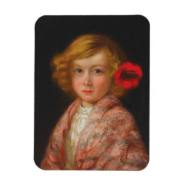 髪に赤い花を付けた少女 マグネット