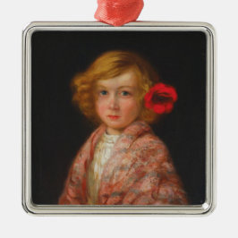 髪に赤い花を付けた少女 メタルオーナメント