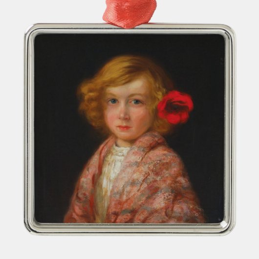 髪に赤い花を付けた少女 メタルオーナメント (正面)