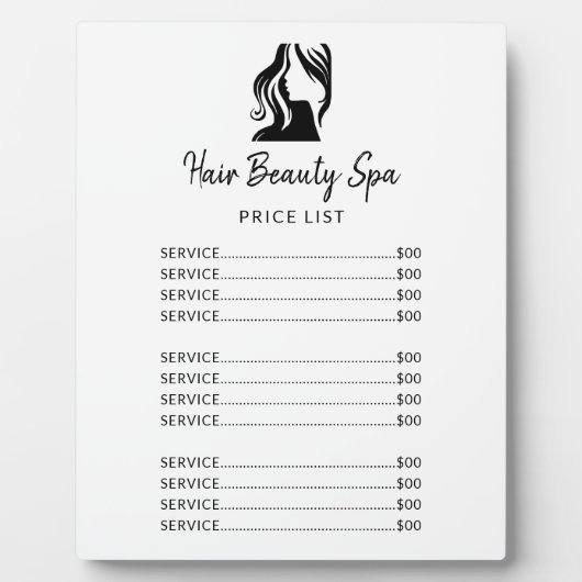 髪のサロンエレガント白と黒のメニューの価格表 フォトプラーク (正面)
