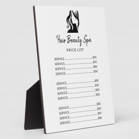 髪のサロンエレガント白と黒のメニューの価格表 フォトプラーク (側面)