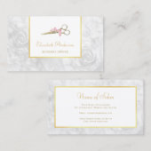 髪のサロンエレガント金ゴールドはさみホワイトローズマーブル 名刺 (正面/裏面)