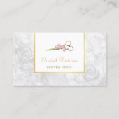 髪のサロンエレガント金ゴールドはさみホワイトローズマーブル 名刺 (正面)