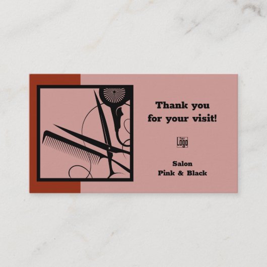 髪のサロンロゴQRコードピンクブラックレッドありがとう&ありがとう 予約カード (正面)