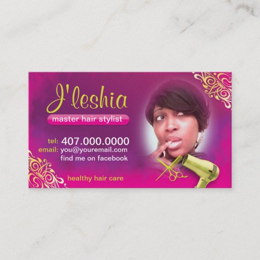 髪のサロン名刺と写真写真 予約カード (正面)