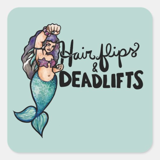 髪のフリップとデッドリフト人魚の重量挙げ スクエアシール (正面)