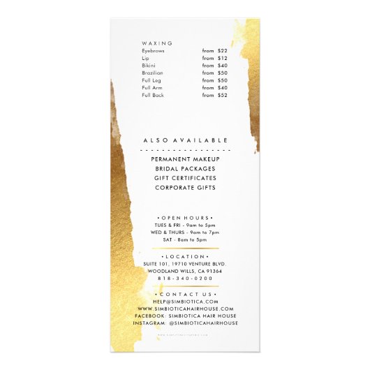 髪の価格リスト豪華なモダン金箔金ゴールドエッジ ラックカード (裏面)