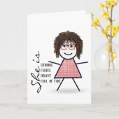 髪の毛のついた棒人間ガール（姉妹用) カード (黄色い花)