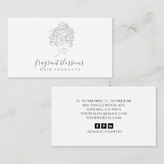 髪の毛を気に咲かせる手作り製品 名刺 (正面/裏面)