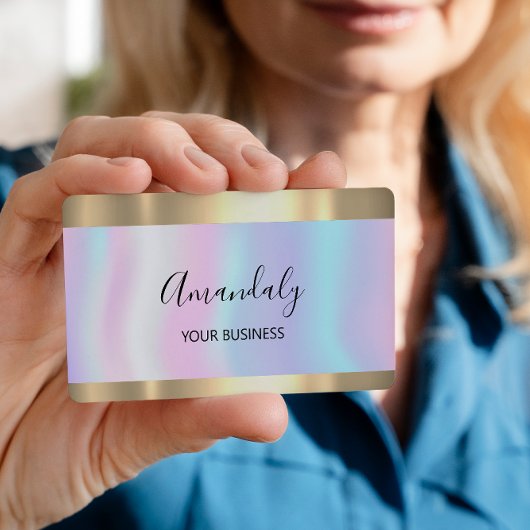 髪の爪、 ネイルメイクアップスタイリスト金ゴールドホログラフィピンク 名刺