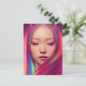 髪の美しいカラフル女性 ポストカード (スタンド正面)