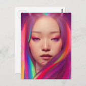 髪の美しいカラフル女性 ポストカード (正面/裏面)