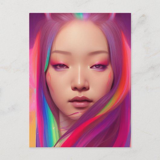髪の美しいカラフル女性 ポストカード (正面)