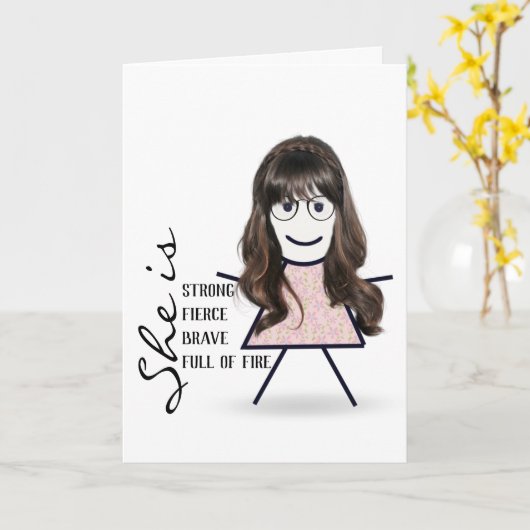 髪の長い女の子のステッカー シスターへのプレゼント カード (黄色い花)