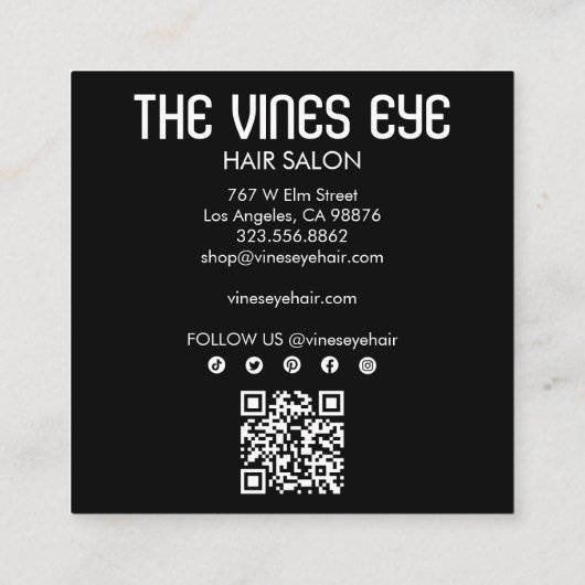 髪はさみバラつる植物魔法ボホQRソーシャル スクエア名刺 (裏面)