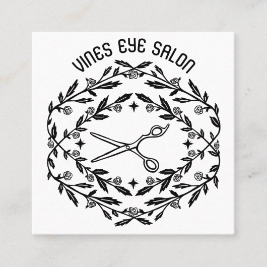 髪はさみバラつる植物魔法ボホQRソーシャル スクエア名刺 (正面)