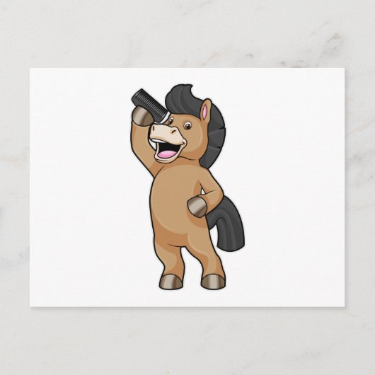 髪をとかす道具を持つ美容師の馬 ポストカード (正面)