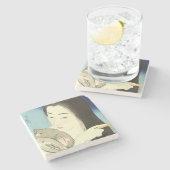 髪をコンビング（美しいアジアの女性） （琴洞） ストーンコースター (横)