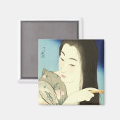 髪をコンビング（美しいアジアの女性） （琴洞） マグネット (正面/裏面)