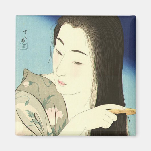 髪をコンビング（美しいアジアの女性） （琴洞） マグネット (正面)