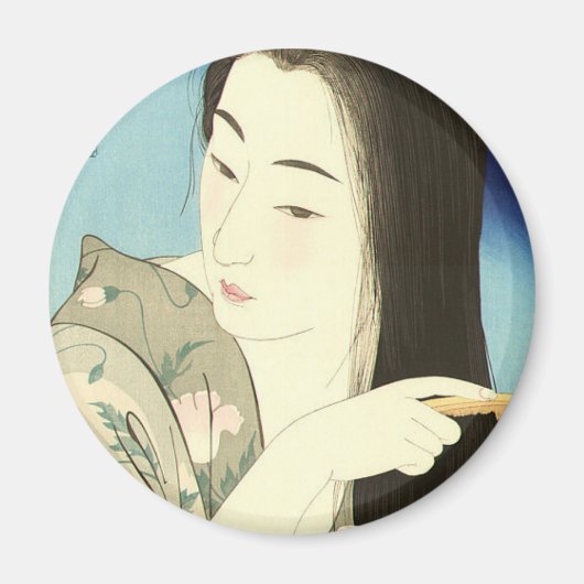 髪をコンビング（美しいアジアの女性） （琴洞） マグネット (正面)