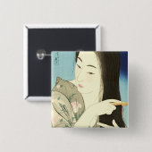 髪をコンビング（美しいアジアの女性） （琴洞） 缶バッジ (正面&裏面)