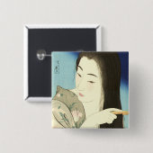 髪をコンビング（美しいアジアの女性） （琴洞） 缶バッジ (正面&裏面)