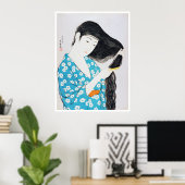 髪をコンブする女性、橋口五葉 ポスター (ホームオフィス)