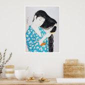 髪をコンブする女性、橋口五葉 ポスター (キッチン)