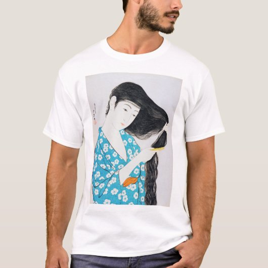 髪をコンブする女性、橋口五葉 Tシャツ (正面)