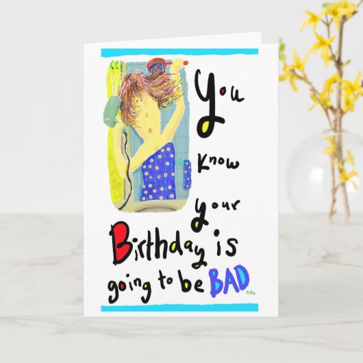 髪をブローで乾かす女性 カード (黄色い花)