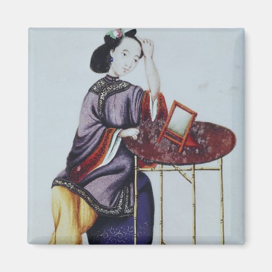髪を中国の整える女性 マグネット (正面)