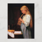 髪を結う女の子読と本 ポストカード (正面)