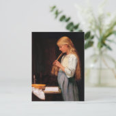 髪を結う女の子読と本 ポストカード (スタンド正面)