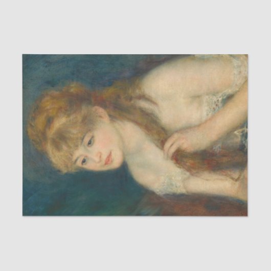 髪を編む若い女性をルノアール 薄葉紙 (正面)